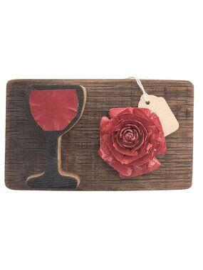 Wood Wine Barrel Sign Wine Glass Red Rose Dark Wine Stave Toasted Hanger